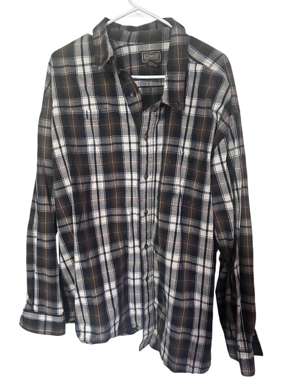 C.E. Schmidt work wear brown black and white plaid button up shirt size 3X